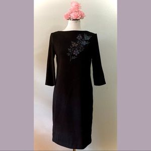 Vintage 1990s Little Black Dress with Floral Stenciling Embellishment